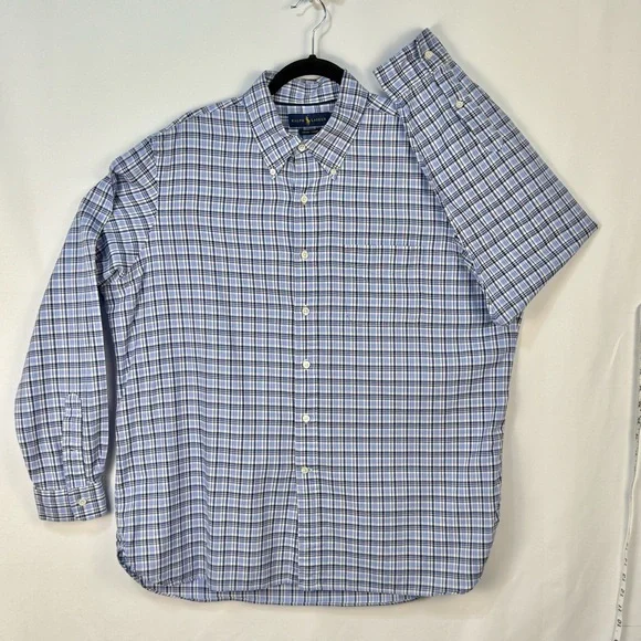 Ralph Lauren Luxury Oxford Men's XL White & Blue Checkered Plaid Shirt Excellent - Picture 3 of 8